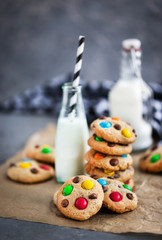Homemade freshly baked chocolate chips cookies with candies