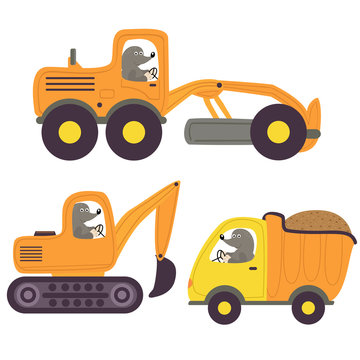 mole and working transport - vector illustration, eps
