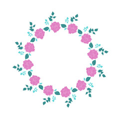 Wreath with roses flowers hand drawn isolated on white. Round frame for invitation ,wedding, birthday card, vector illustration. .