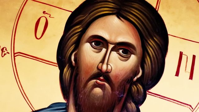 jesus icon in Greek church, cinematic 