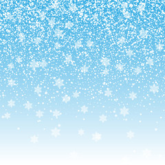 Falling shining snow or snowflakes on blue background for  Happy New Year. Vector