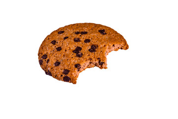 Bitten chocolate chip cookie isolated on a white background