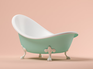 Vintage blue bathtub on pink background 3D illustration