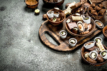 Chocolate candies in a bowls.