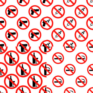 seamless set pattern with Signs No Smoking , No Drugs , No Weapon and No Alcohol Flat design Vector Illustration EPS
