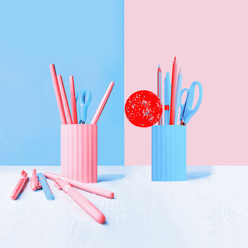 Pink With Blue Stationery Set