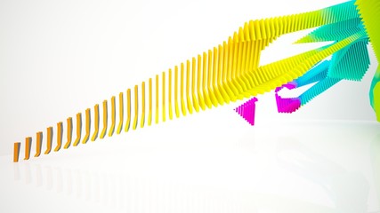 Abstract white and colored gradient parametric interior with window. 3D illustration and rendering.