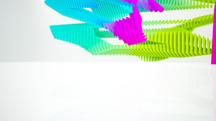 Abstract white and colored gradient parametric interior with window. 3D illustration and rendering.