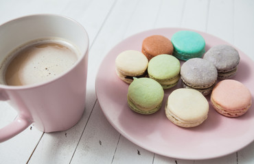 Dessert Macarons and Coffee