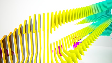 Fototapeta premium Abstract white and colored gradient parametric interior with window. 3D illustration and rendering.