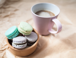Dessert Macarons and Coffee