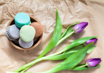 Dessert Handmade Macarons and Tulip