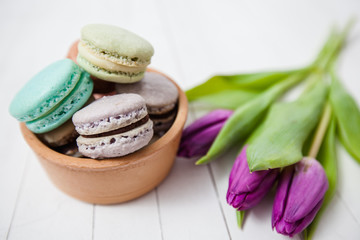 Dessert Handmade Macarons and Tulip