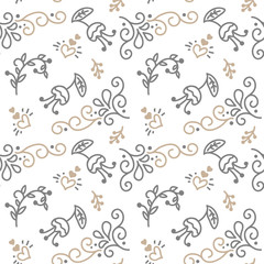 Seamless pattern with hand painted leaves in Scandinavian style on a white background. Vector illustration Valentines Day, wedding, birthday greeting card