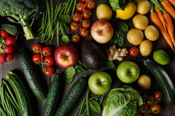 Fotobehang Assortment of tasty vegetables and fruits © nerudol
