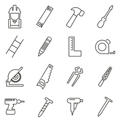 Carpenter or Woodworker or Handyman Icons Thin Line Vector Illustration Set