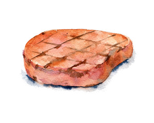 Grilled chop. Watercolor food illustration.