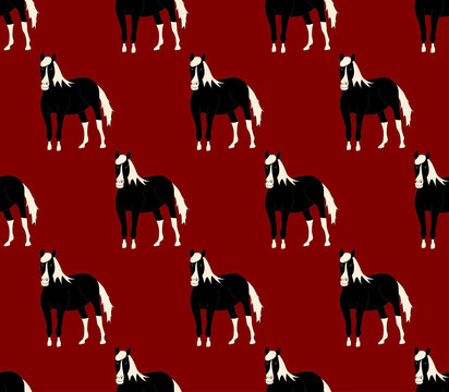Black Horse on Red Background