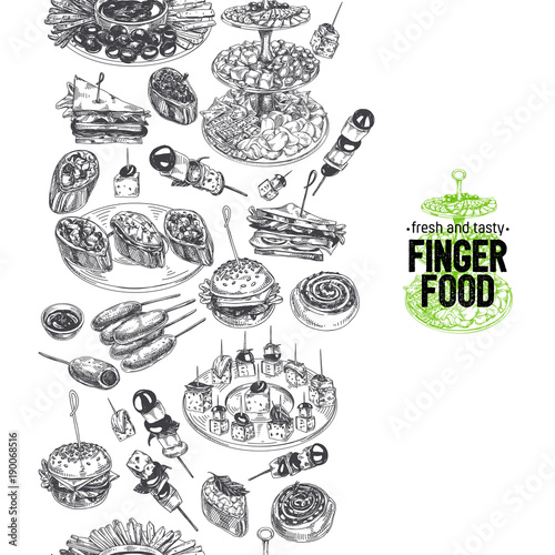 "Beautiful vector hand drawn finger foods Illustration." Stockfotos und