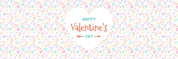 Valentine's Day - banner with cute hand drawn hearts. Vector.