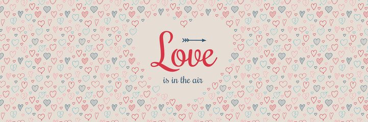 Valentine's Day - banner with cute hand drawn hearts. Vector.