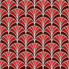 Fish scale wallpaper. Asian traditional ornament with repeated scallops. Hand fan motif. Oriental seamless pattern