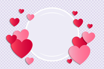 Background with paper cut hearts and copyspace. Valentine's Day, Mother's Day or Women's Day. Vector.