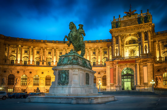 Statue of Emperor Joseph II. Hofburg palace in Vienna Austria - cityscape architecture background.