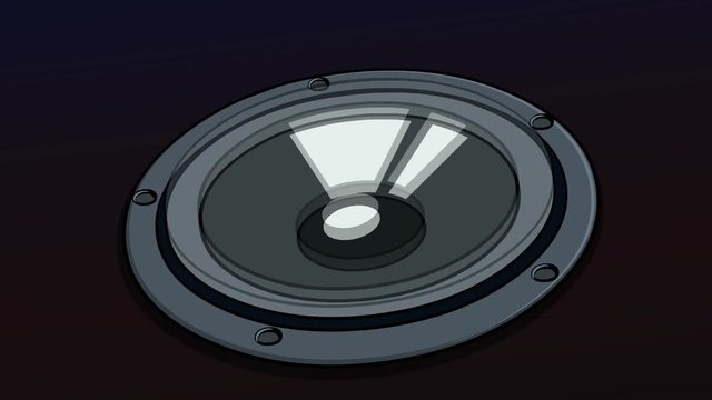 2D Animated background, one active black speaker plays music. Animation looped.