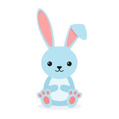 Cute rabbit sitting isolated on white background. Little bunny blue in flay style. Vector illustration