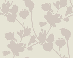 Subtle Seamless Pattern with Drawn Flowers Plants
