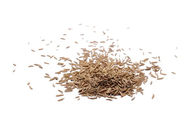 Pile of cumin seeds isolated on white background