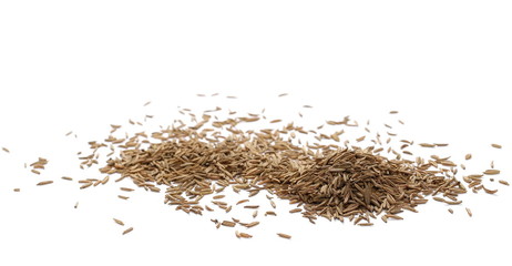 Pile of cumin seeds isolated on white background