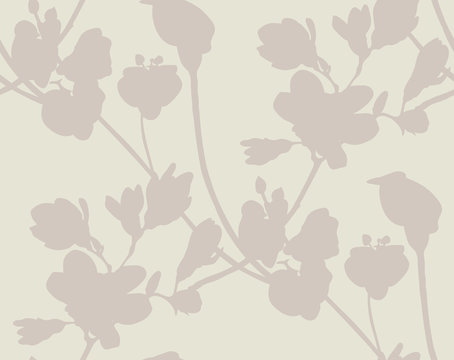 Subtle Seamless Pattern with Drawn Flowers Plants