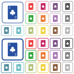 Three of clubs card outlined flat color icons
