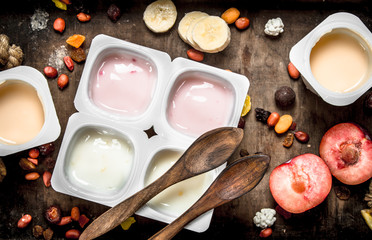 Various fruit yoghurts.