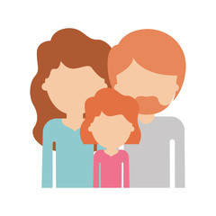 half body faceless people with woman and girl with wavy hair and man with beard in colorful silhouette without contour vector illustration