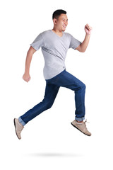 Levitation. Young Asian man jumping dancing walking