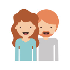 half body people with woman wavy hair and man with beard in colorful silhouette without contour vector illustration