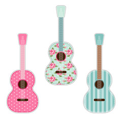 Fototapeta premium Cute retro fabric guitars with shabby roses as applique