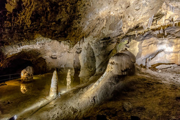 TATRANSKA KOTLINA, SLOVAKIA - 27 DEC 2017: Interior of Belianska cave, tourist attraction in region of High Tatras.