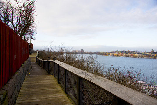 Path with viewpoint over Stockholm a winter day