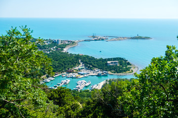 Marina in the sea among the mountains.