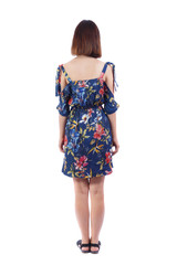 back view of standing young beautiful  woman.