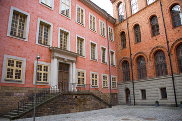 Fototapeta na wymiar Old stone houses in Stockholm on Riddarholmen