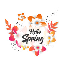 Hello Spring Concept banner with flowers