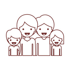 Obraz na płótnie Canvas half body people with woman and girl and man and boy with short hair in brown contour vector illustration