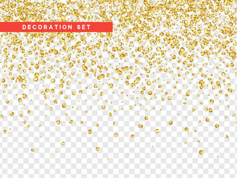 Gold sequins texture isolated with transparent background.