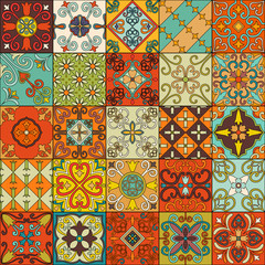 Seamless pattern with portuguese tiles in talavera style. Azulejo, moroccan, mexican ornaments. - 190075712