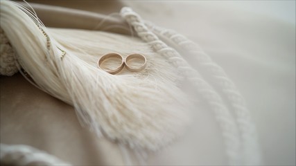  wedding rings in gentle colors. Wedding rings on beige background